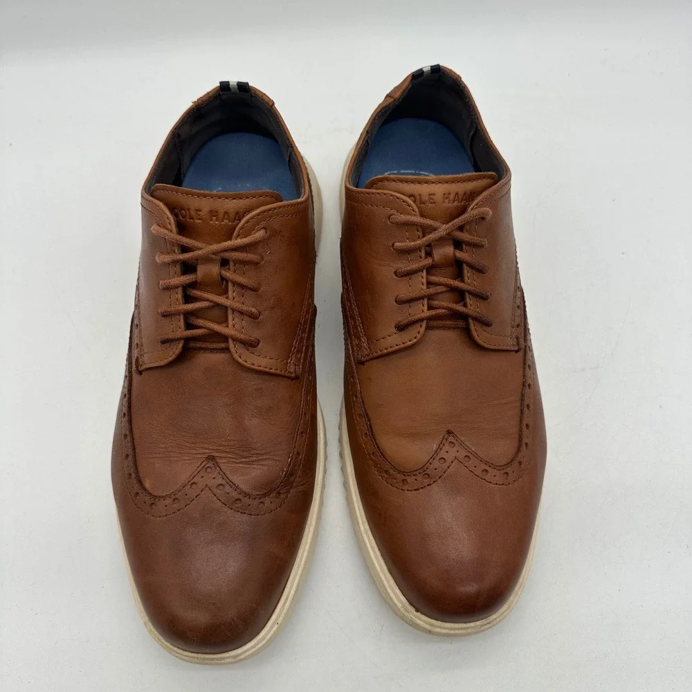 Cole Haan C36939 Mens 9.5M British Tan Leather Grand+ Wingtip Oxford Dress Shoes